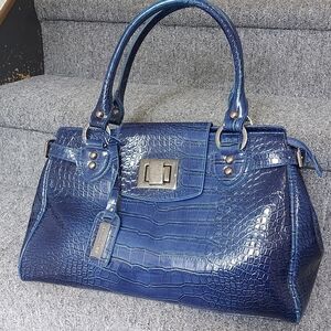 Blue Crocodile-Embossed Shoulder Bag Tote